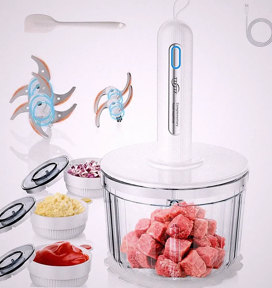 Food Processor with 4 Blades & 4 Bowls (8 Cup + 3x0.5 Cup), Small Food Processor