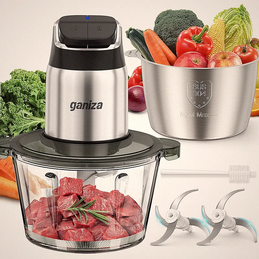 Food Processor with Dual Bowls, 2-Speed Food Chopper & Meat Grinder