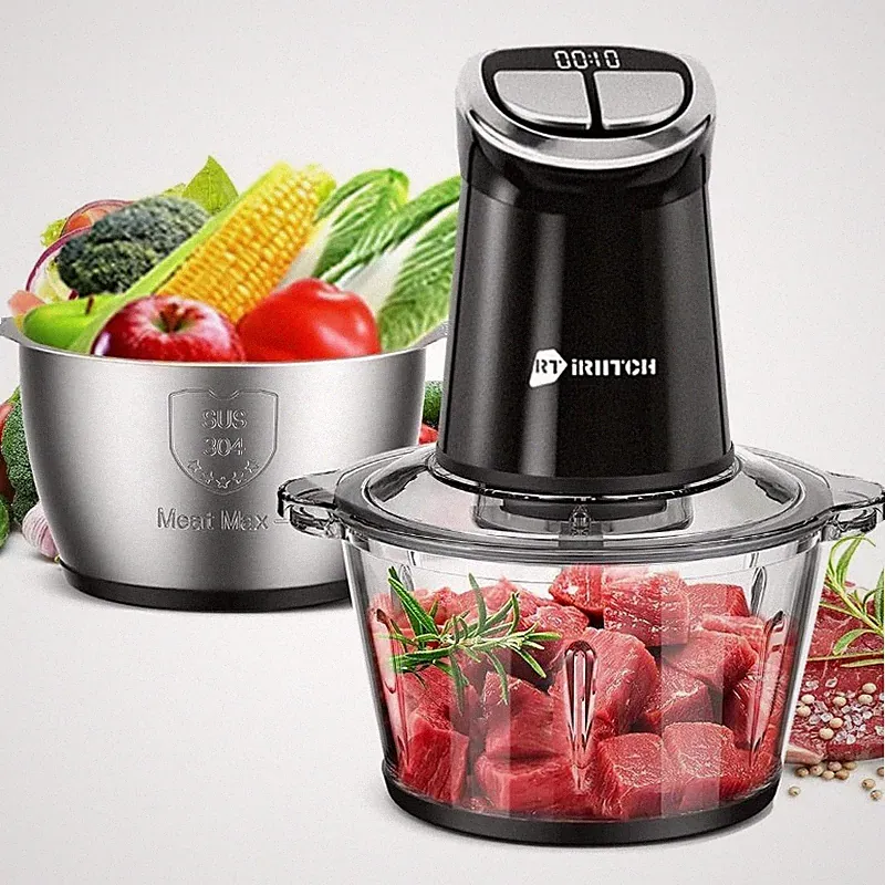 Food Processor with LED Timer, 800W Electric Chopper with 2 Bowls 12-cups Glass