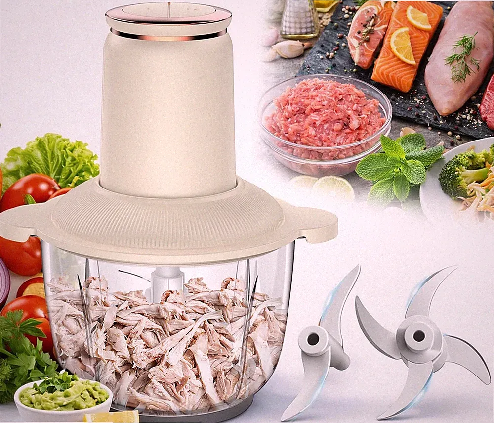Food Processors 300W Electric Chicken Shredder Meat Grinder with Large, Beige