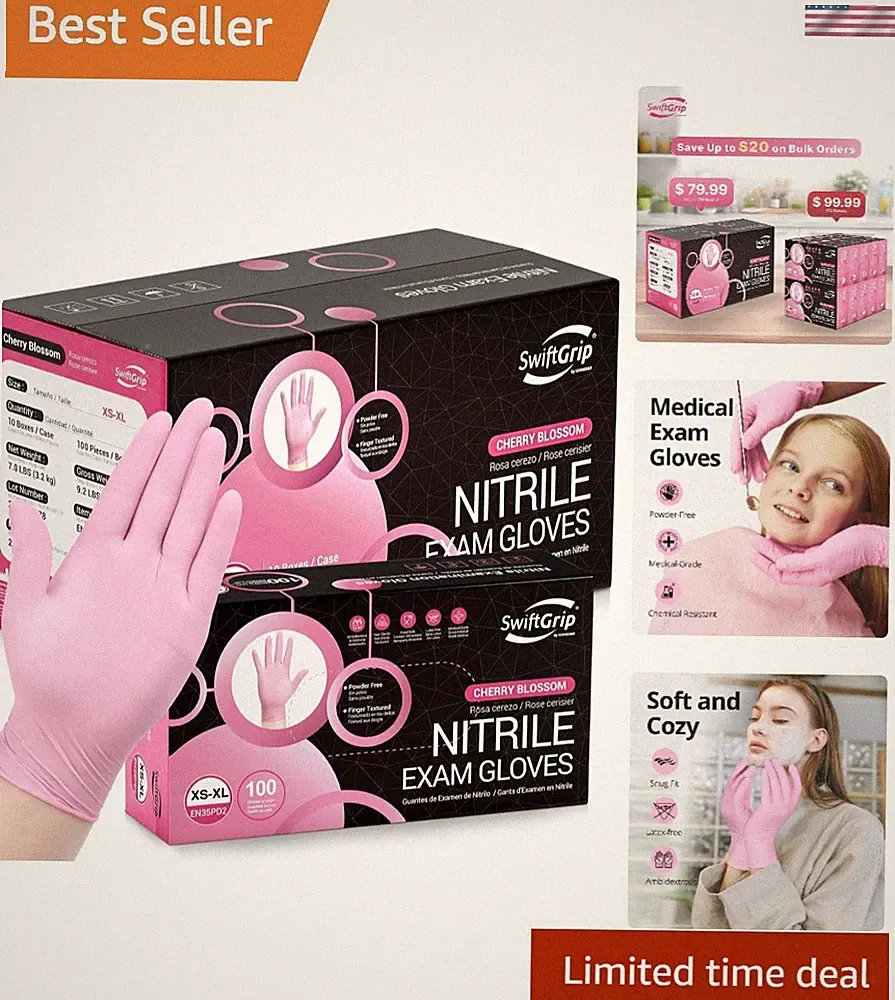 Food-Safe Pink Nitrile Gloves, 3-Mil, Disposable - 1000 Count, Small Size