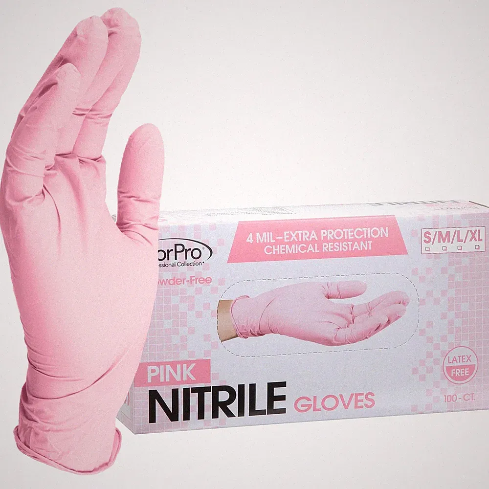 ForPro Pink Nitrile Gloves, PowderFree, Food Safe, 100Count