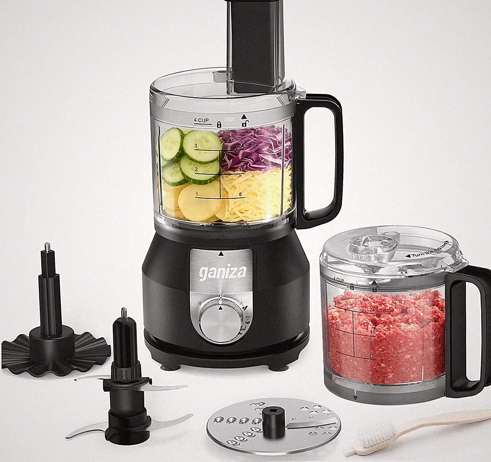 Ganiza 4-in-1 Food Processor with 2x4-Cup Bowls, Slice, Shred, Mince, Whisk