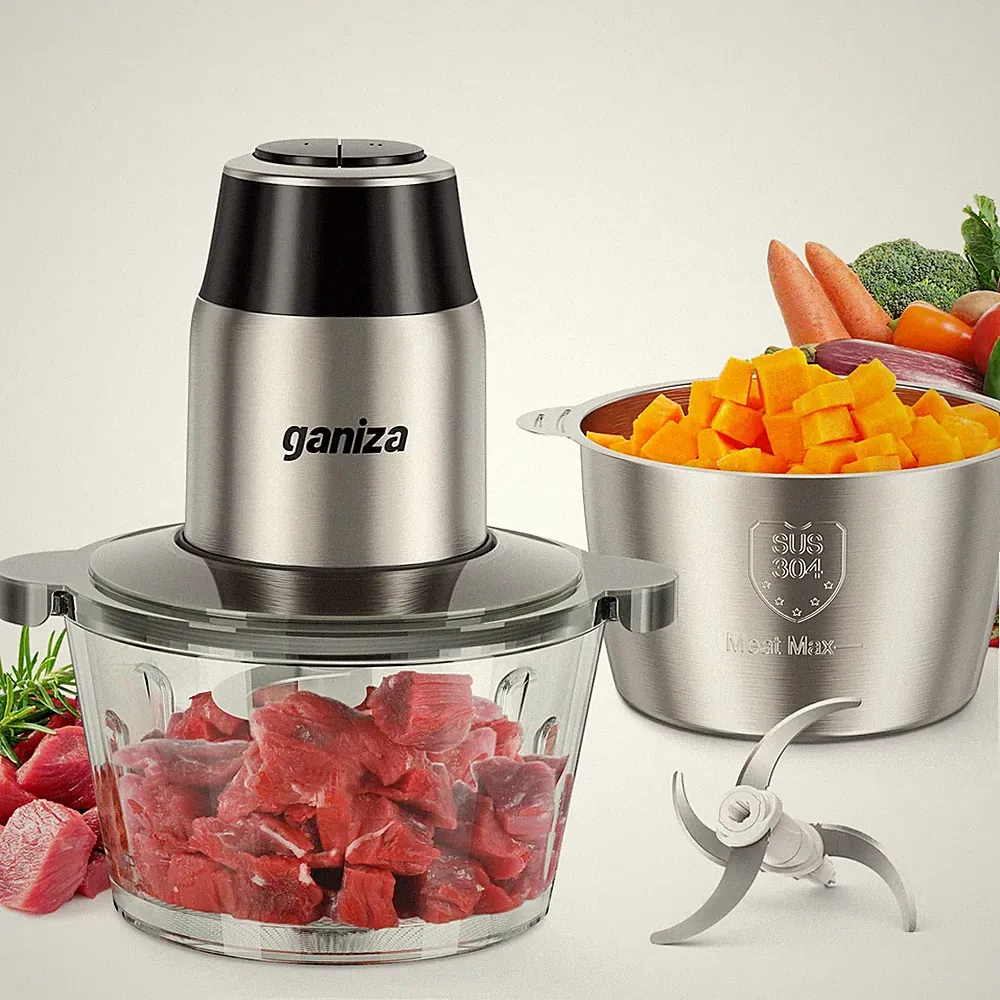 GANIZA 450W Electric Food Processor 2 Bowls 8-Cup Meat Grinder Chopper 2 Blades