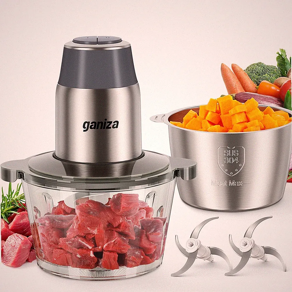 GANIZA 450W Electric Food Processor, Chopper & Meat Grinder with 2x 8-Cup Bowls