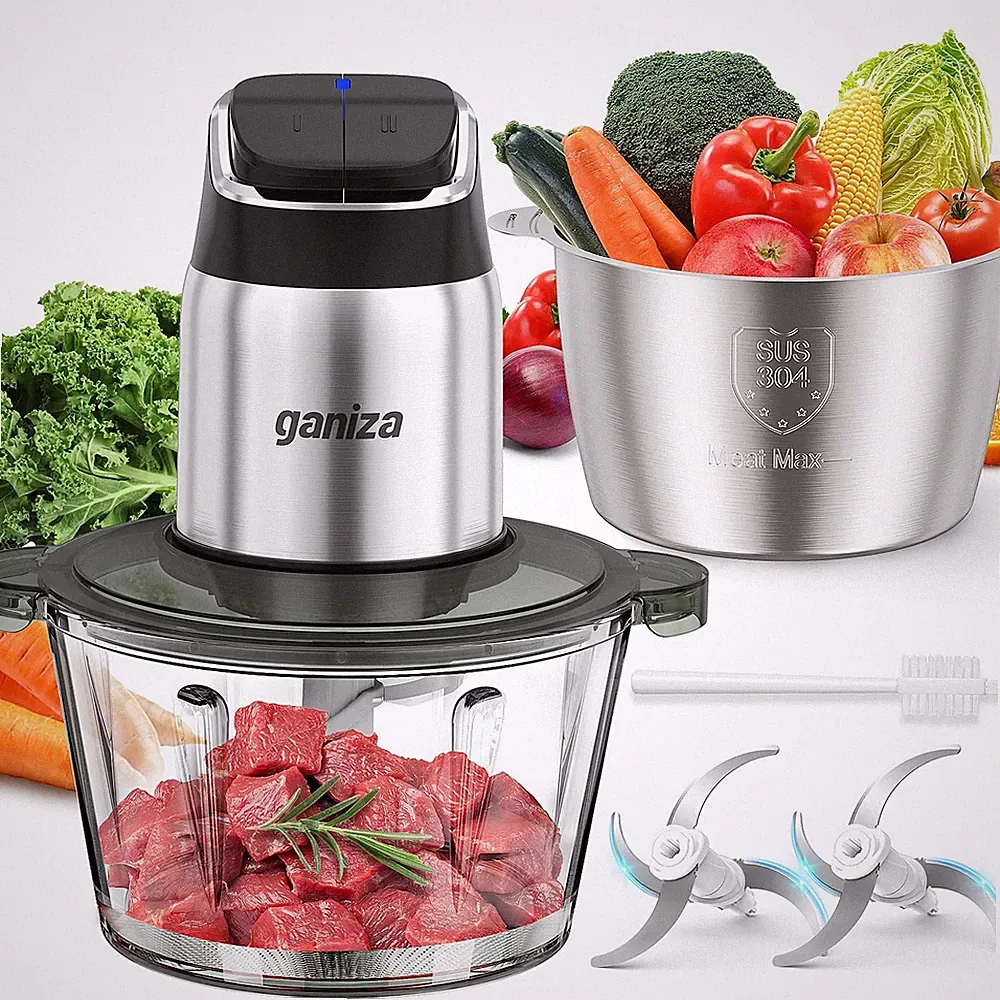 Ganiza 8-Cup Food Processor, 2-Speed Food Chopper Meat Grinder Stainless Steel
