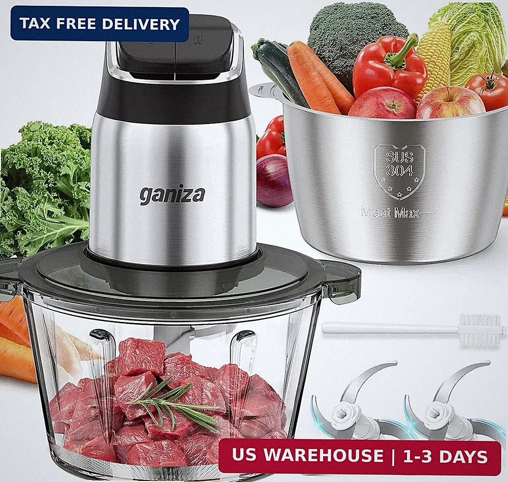 Ganiza Food Processor, 2-Speed Food Chopper Meat Grinder with 8 Cup Stainless St