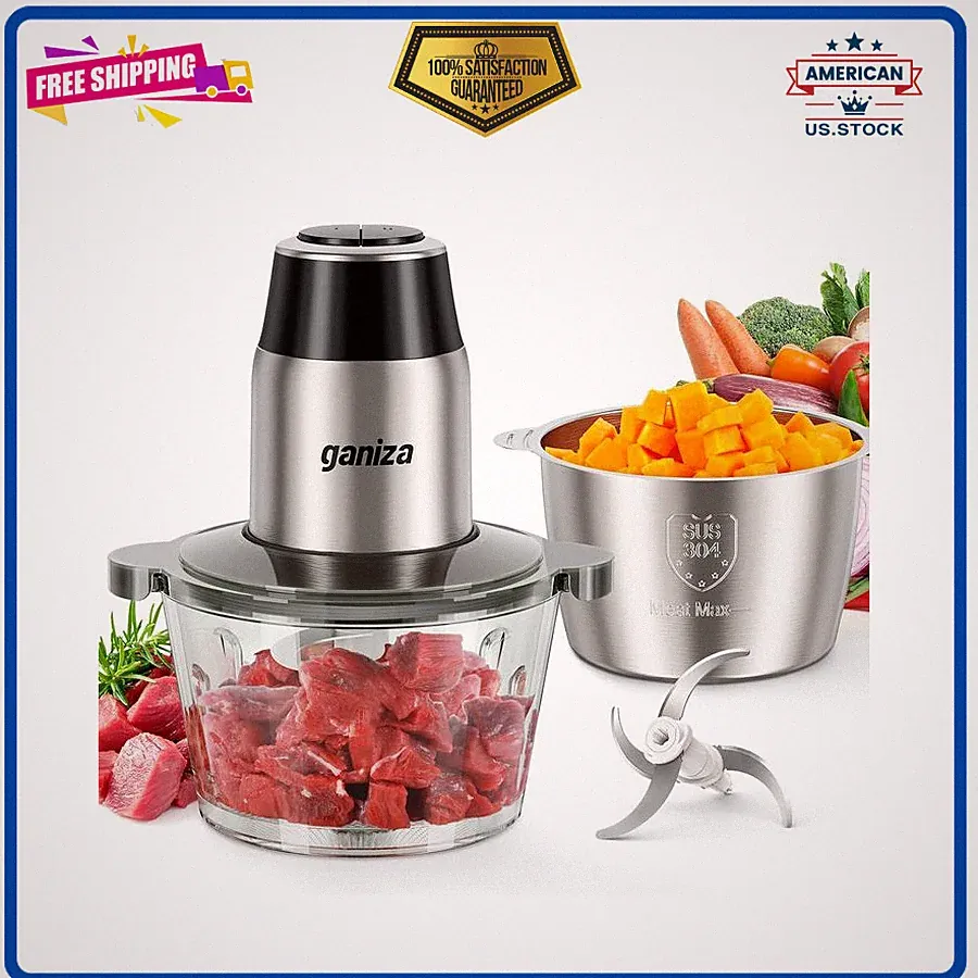 GANIZA Food Processor–450W Chopper with 2 Bowls & Bi-Level Blades for All Foods