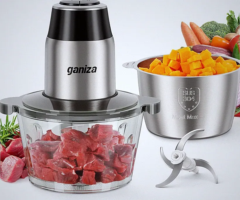 GANIZA Food Processor – Electric Chopper with Meat Grinder, 2×8 Cup Bowls, 450W
