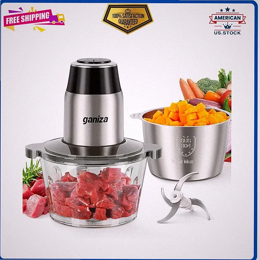 GANIZA Food Processor Electric Food Chopper with 2 Bowls & 2- Sets of Blades