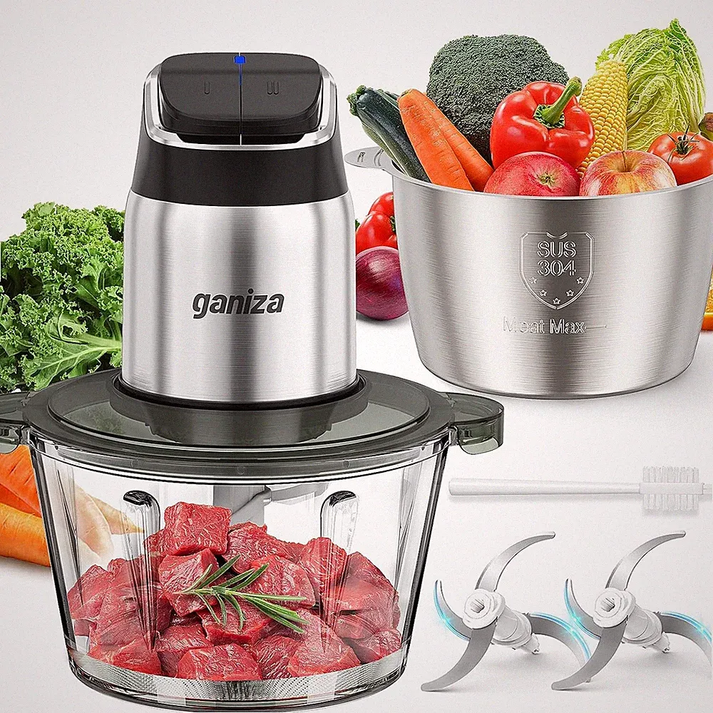 Ganiza Food Processor with Dual Bowls, 2-Speed Food Chopper & Meat Grinder