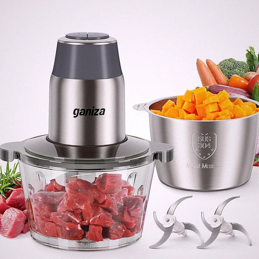 GANIZA Food Processors, Electric Chopper with Meat 8 Cup+8 Cup, Grey