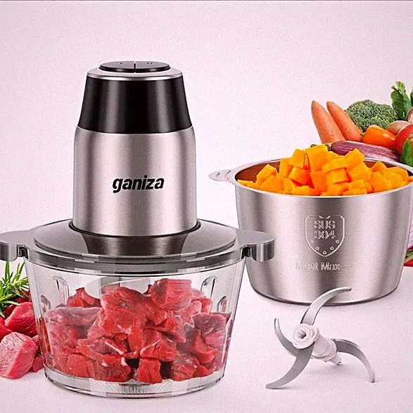 Ganiza Mini Electric Food Processor Chopper/Grinder 8 Cup 2 Blades Silver/Black