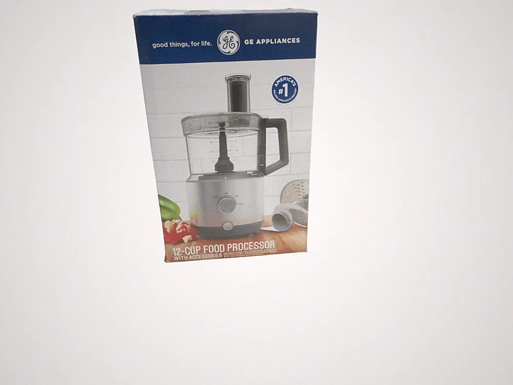 GE 12-Cup Stainless Steel Food Processor with accessories