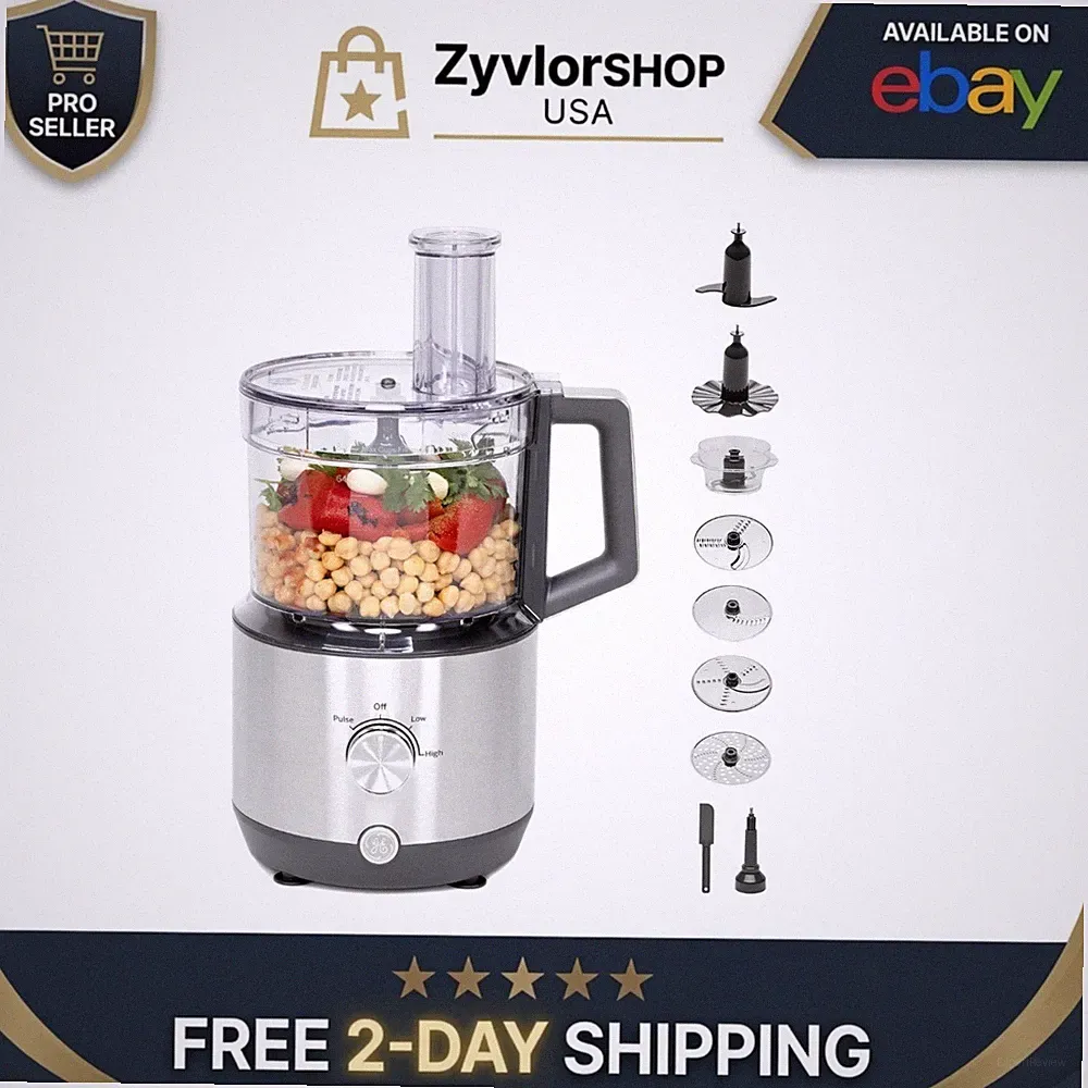 GE Food Processor 12-Cup 550W with 9 Accessories & 3 Speeds