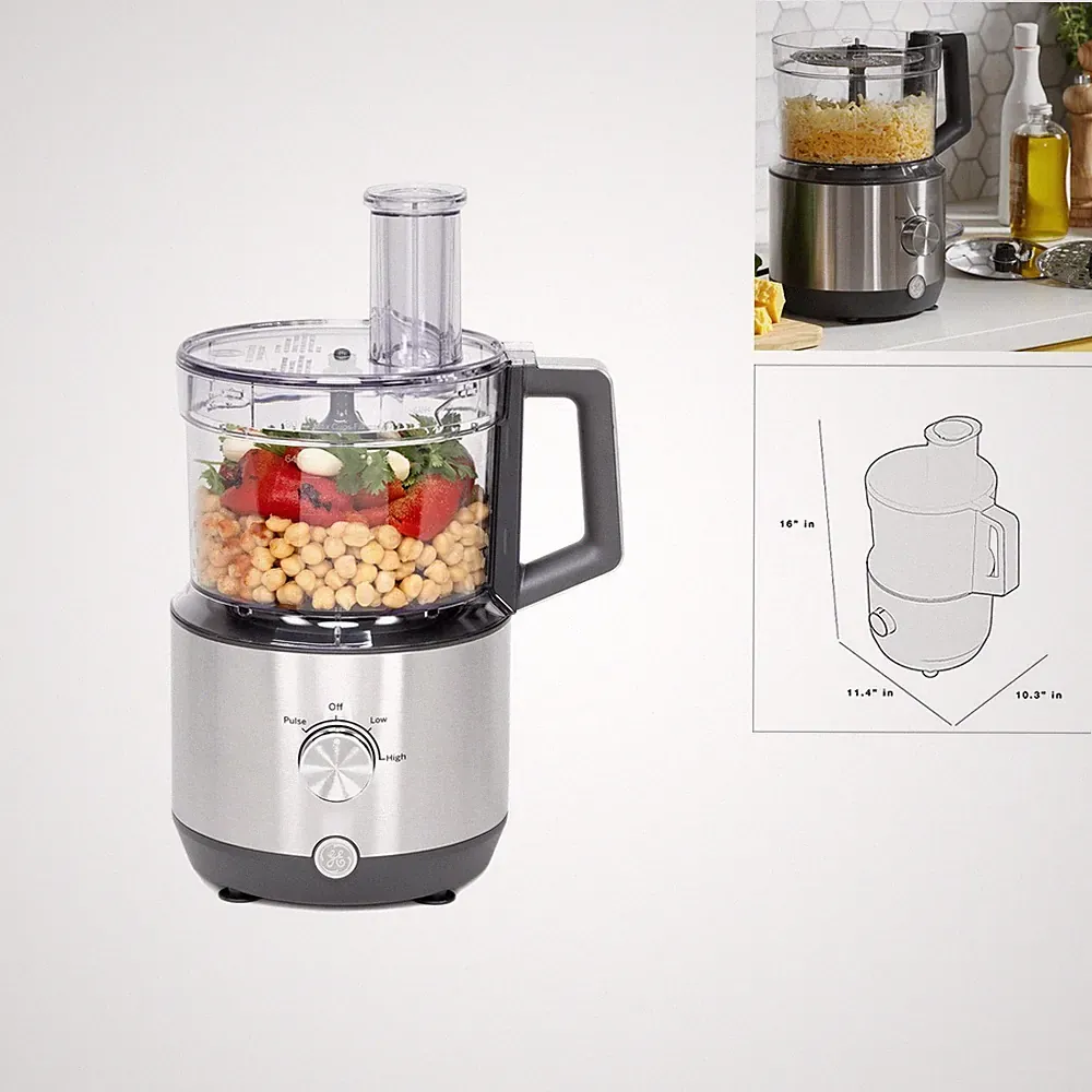 GE G8P1AASSPSS Food Processor 12-Cup 550W 9 Stainless Steel Accessories 3 Speed