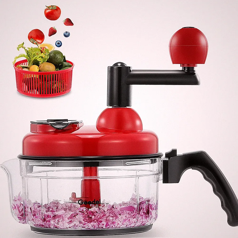 Geedel Hand Food Chopper, Quick Manual Vegetable Processor, Easy 3 Cup, Red