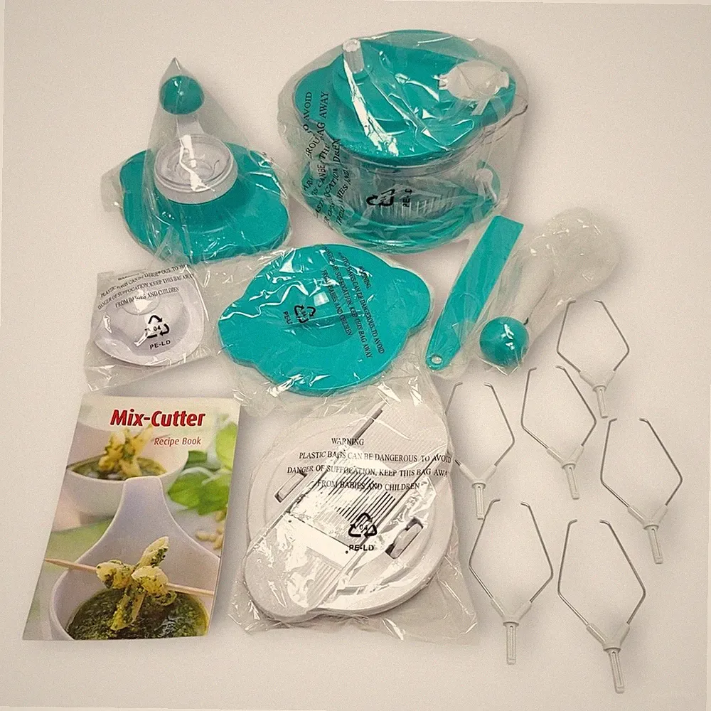 Genius Mix Cutter 6-cup Manual Food Processor kitchen Slice & Chop Set Teal Blue