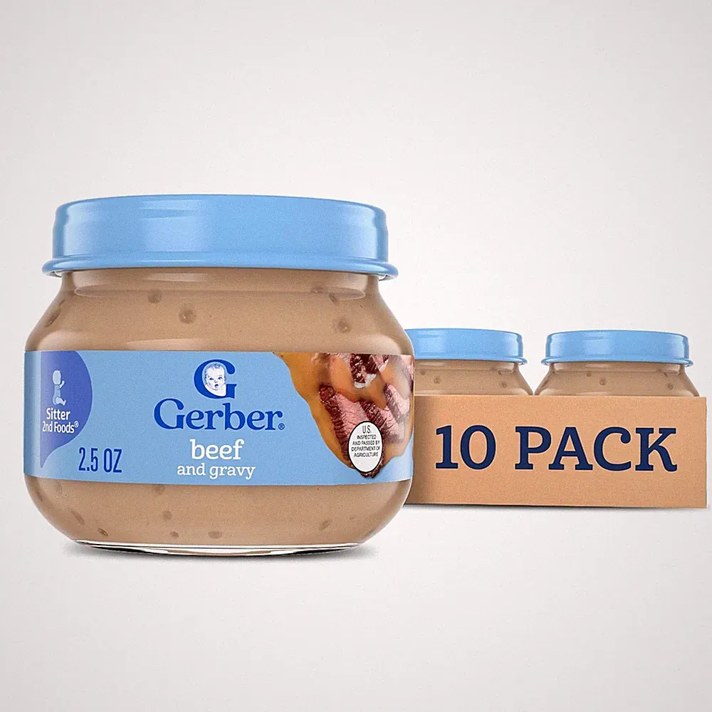 Gerber Stage 2 Baby Food, Beef and Gravy Jar, Baby Food Meat Puree, Baby Mealtim