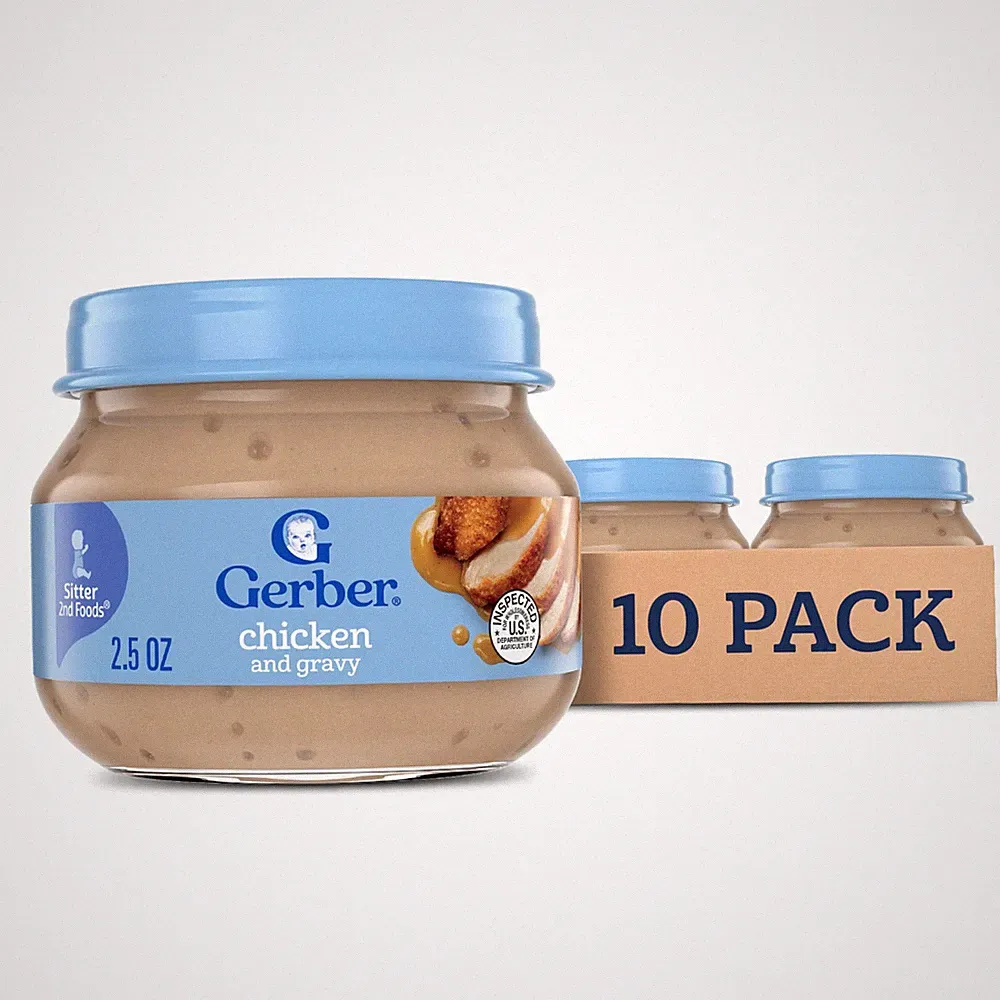 Gerber Stage 2 Chicken and Gravy Jar Baby Food Mealtime Poultry Puree 10 Pack