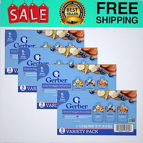 Gerber Toddler Puree Fruit & Veggie Variety 3.5 oz 36 Pack Ships from USA
