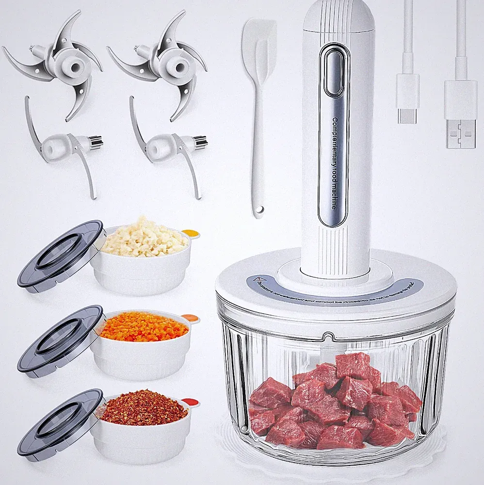 Glass Food Processor Small, USB Charging Wireless Electric Meat Grinder with...