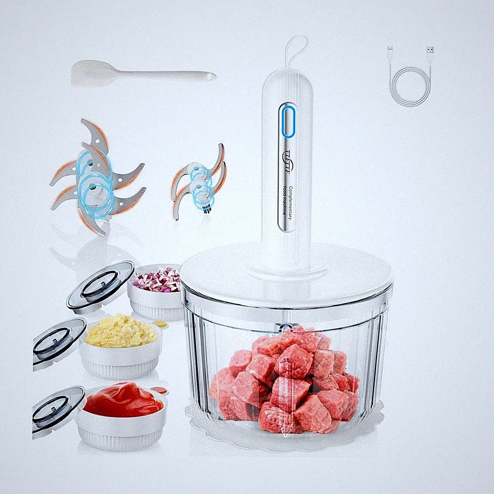 Glass Food Processor with 4 Blades & 4 Bowls (8 Cup + 3x0.5 Cup... FAST USA SHIP