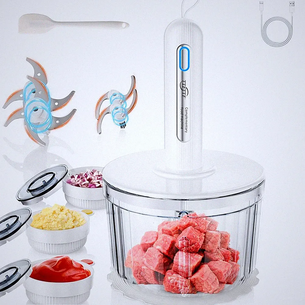 Glass Food Processor with 4 Blades & 4 Bowls (8 Cup + 3x0.5 Cup), Small Food...