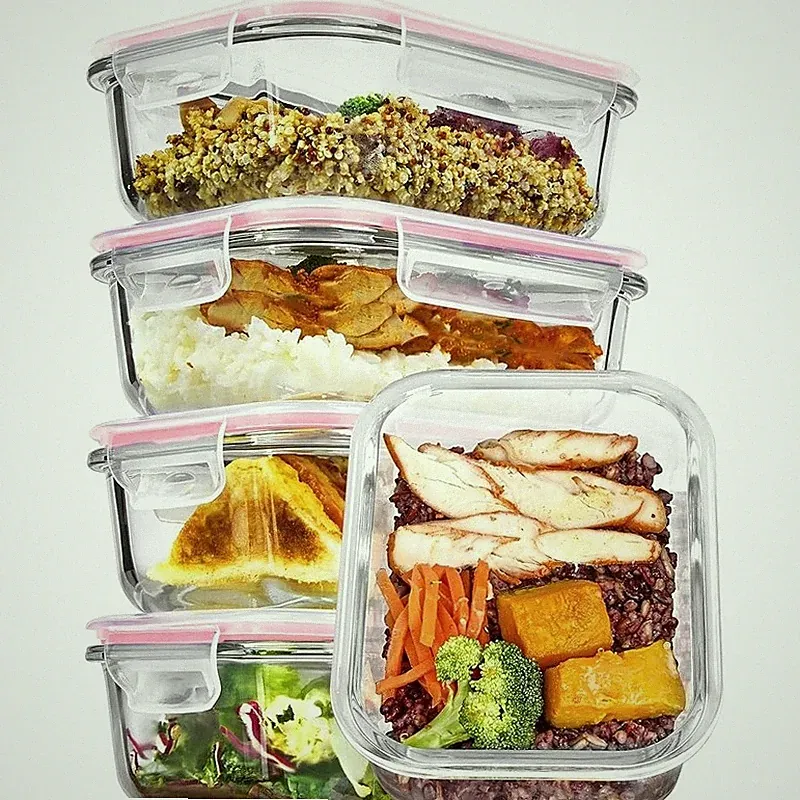 Glass Food Storage Containers Set 5 Pack Meal Prep Microwave Safe Stackable New