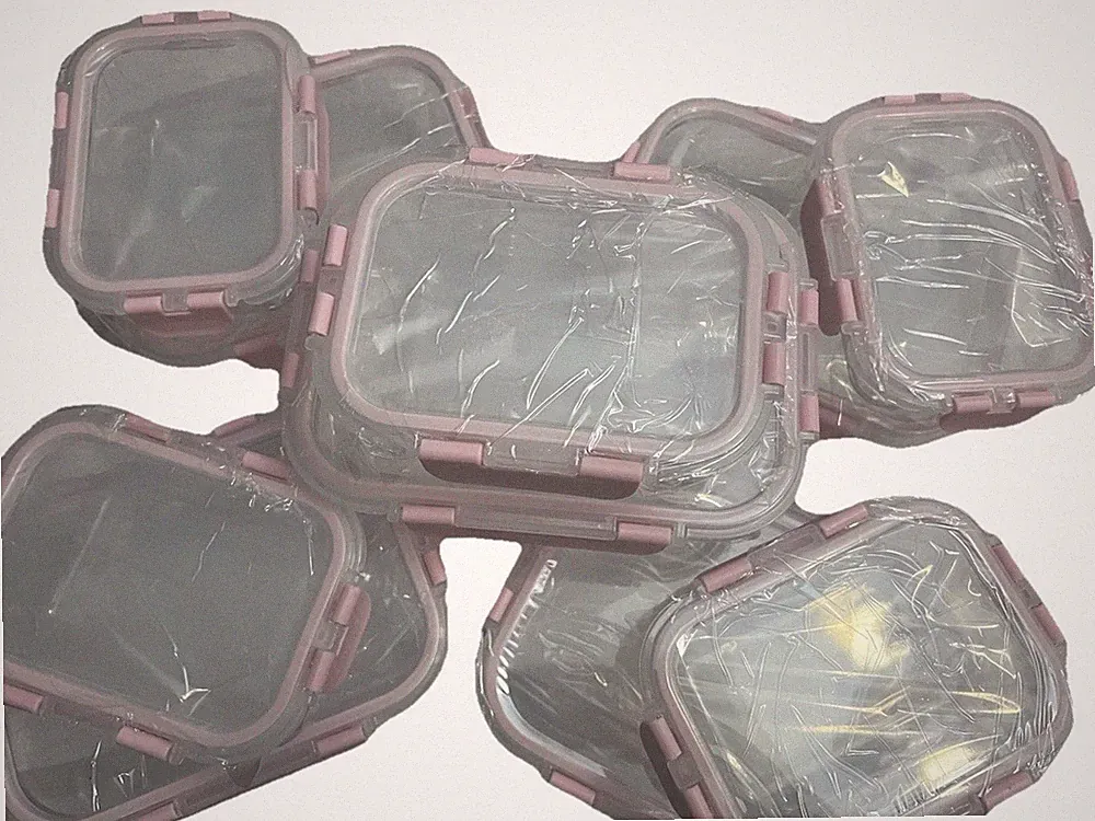 Glass Ware Food Storage/meal Prep Containers Set Of 10 Pink Snap On