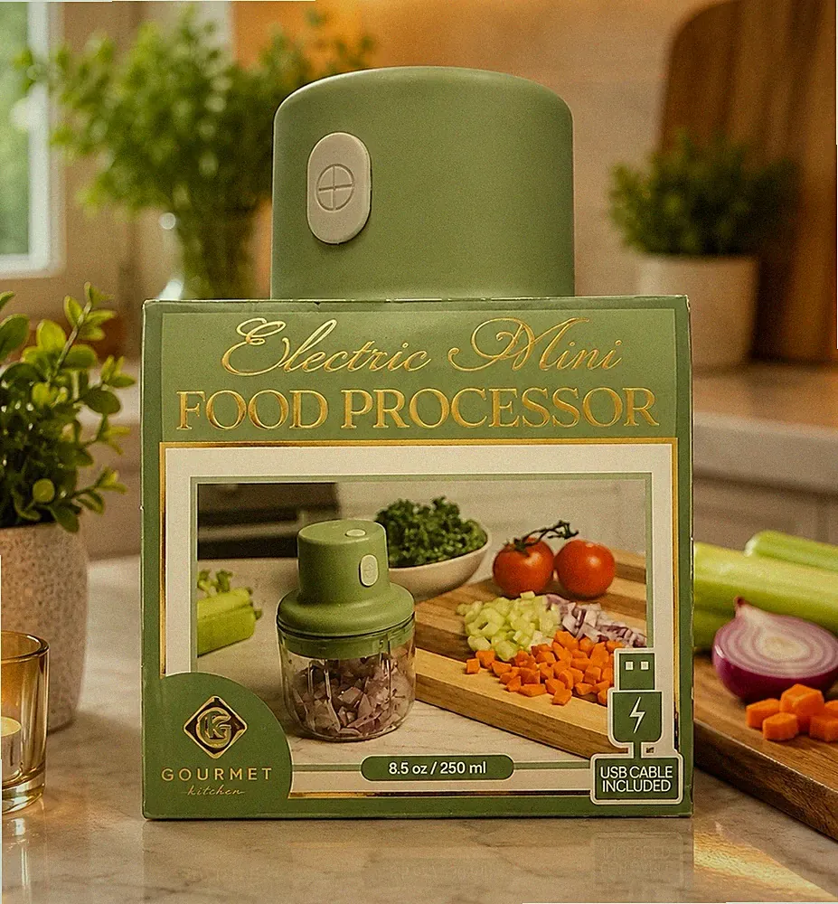Gourmet Kitchen Electric Mini Food Processor 250ml Green, USB Powered, 2 Blades