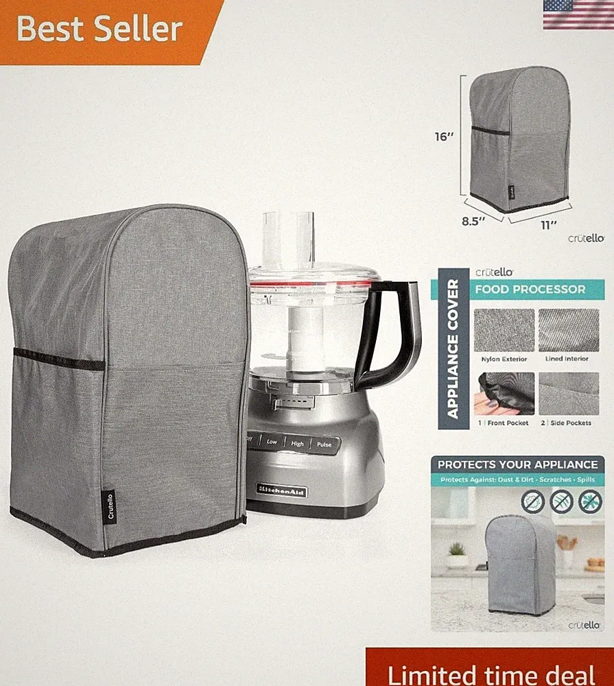 Gray Nylon Food Processor Cover with 3 Storage Pockets – Fits 7-10 Cups