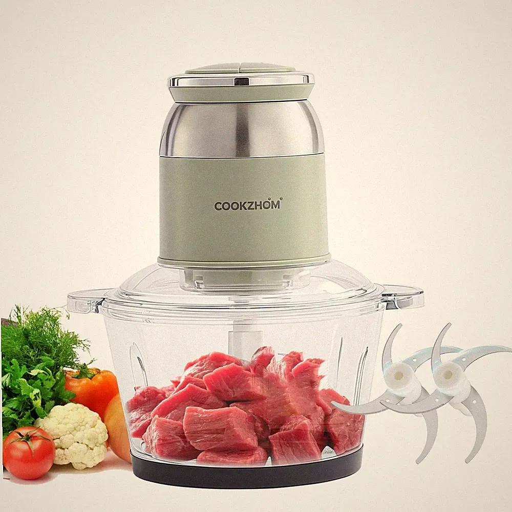 Green Food Processor,500W Electric Meat Grinder with 8 Cup Glass Bowl and 4 S...