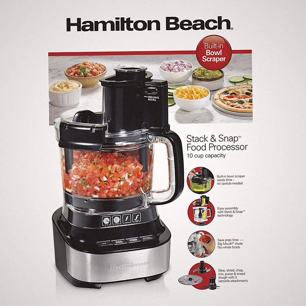 Hamilton Beach 10 Cup Food Processor w/ Stack & Snap Design, Black