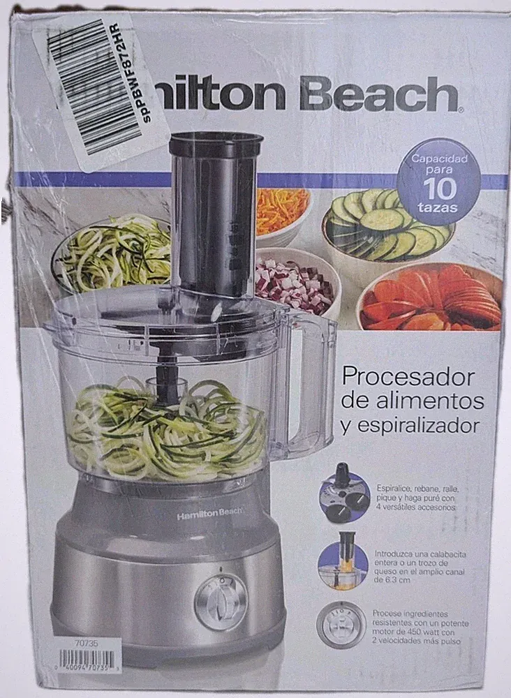 Hamilton Beach 10 Cup Spiralizing Food Processor 450W Motor Silver New Sealed