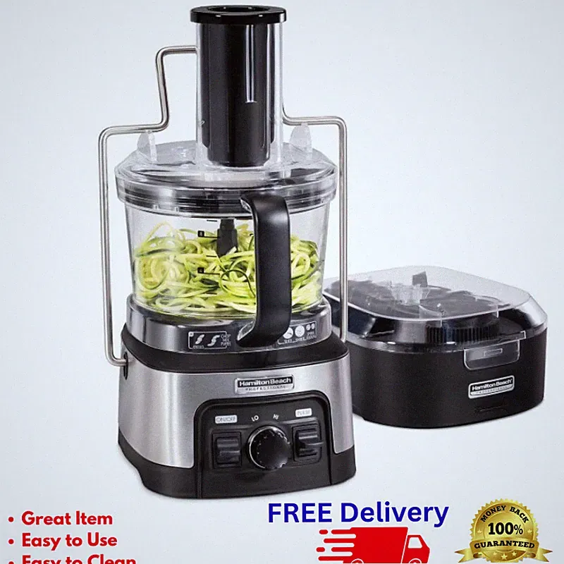 Hamilton Beach 12-Cup Food Processor with Spiralizer Stack & Snap 6 Attachments