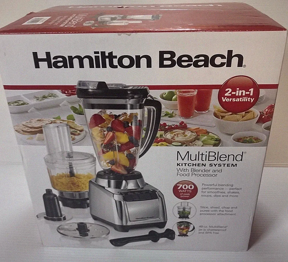HAMILTON BEACH 48oz Blender 3cup Food Processor 700W Multi Blend System 2-in-1