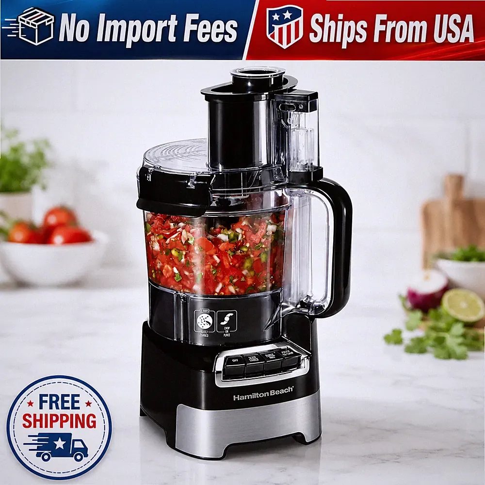 Hamilton Beach 70723 10-Cup Food Processor Stack & Snap 450W Big Mouth Chute