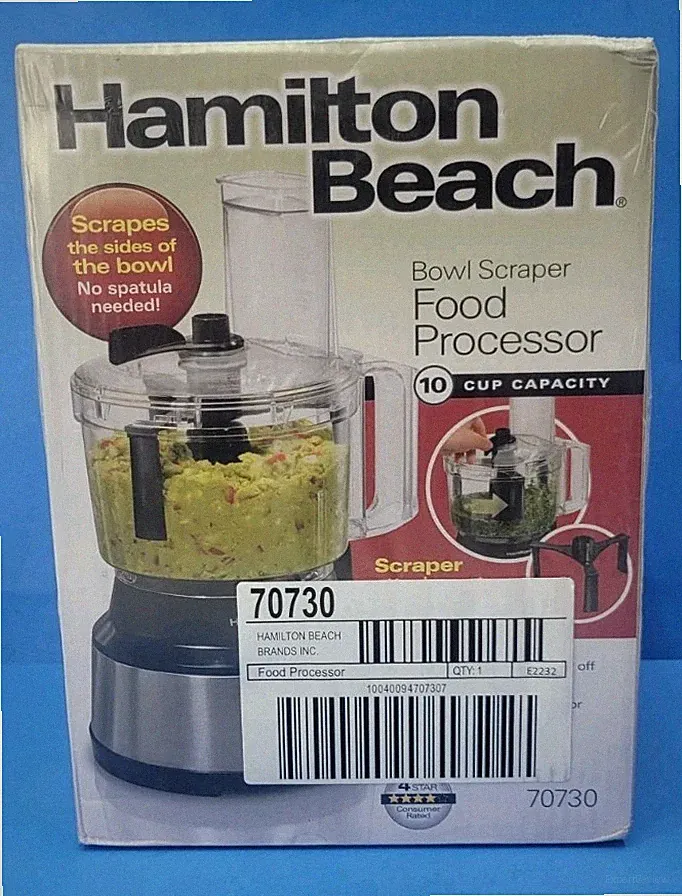 Hamilton Beach 70730 10-Cup Food Processor With Bowl Scraper, Black & Stainless