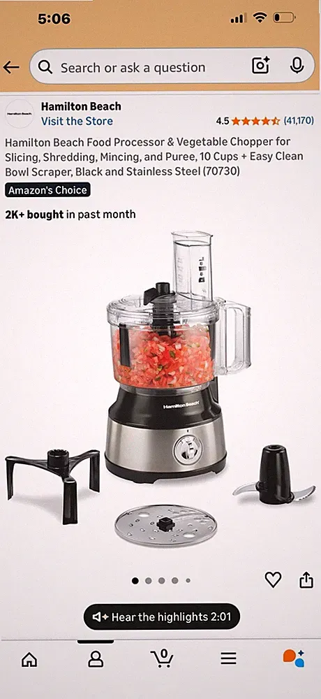 Hamilton Beach (70730) 10 Cup Food Processor with Bowl Scraper & Shred Blade