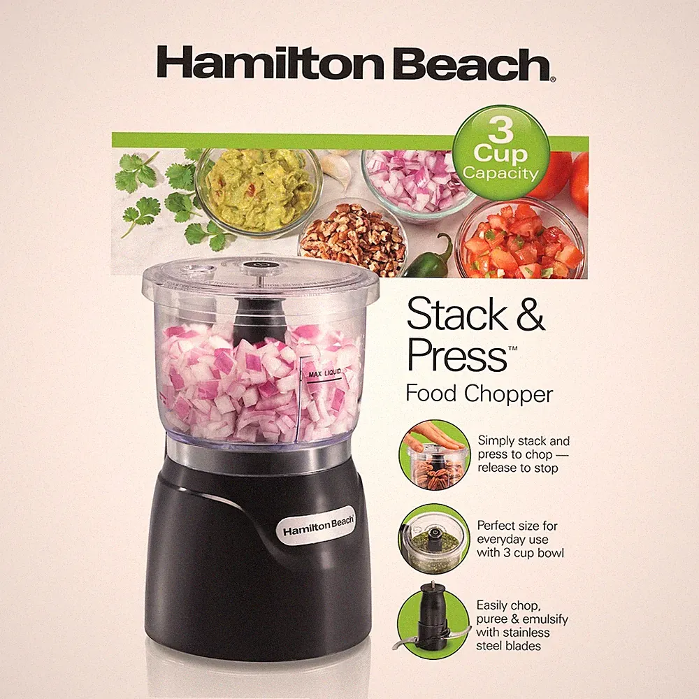 Hamilton Beach 72890F Stack & Press Food Chopper 3-Cup Kitchen Processor