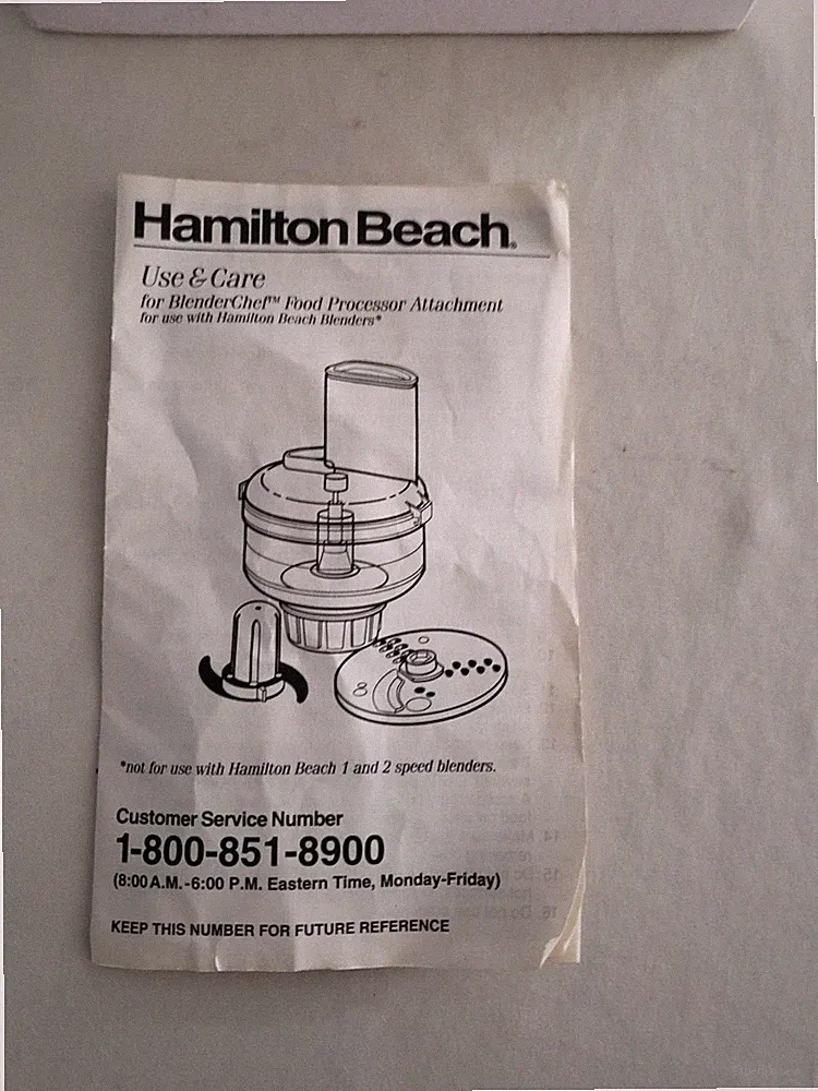 Hamilton Beach Blender Chef Food Processor Attachment New Open Box