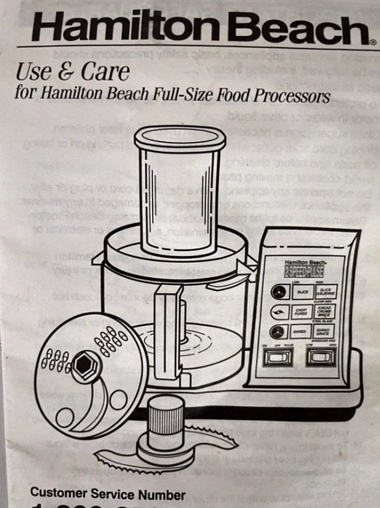 Hamilton Beach Full-Size Food Processor 2 Speed Pulse Control 702R Manual