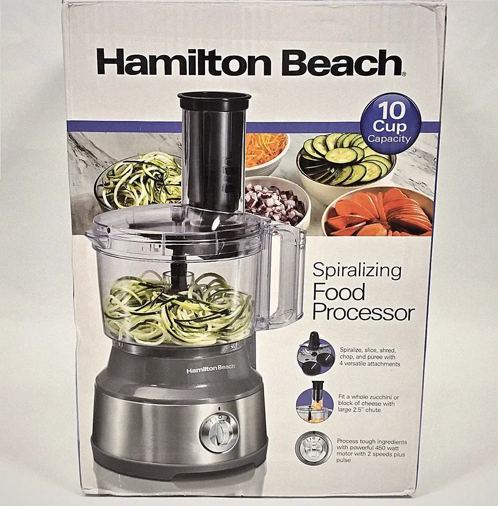 HAMILTON BEACH SPIRALIZING FOOD PROCESSOR 70735 10 CUP STAINLESS STEEL NEW