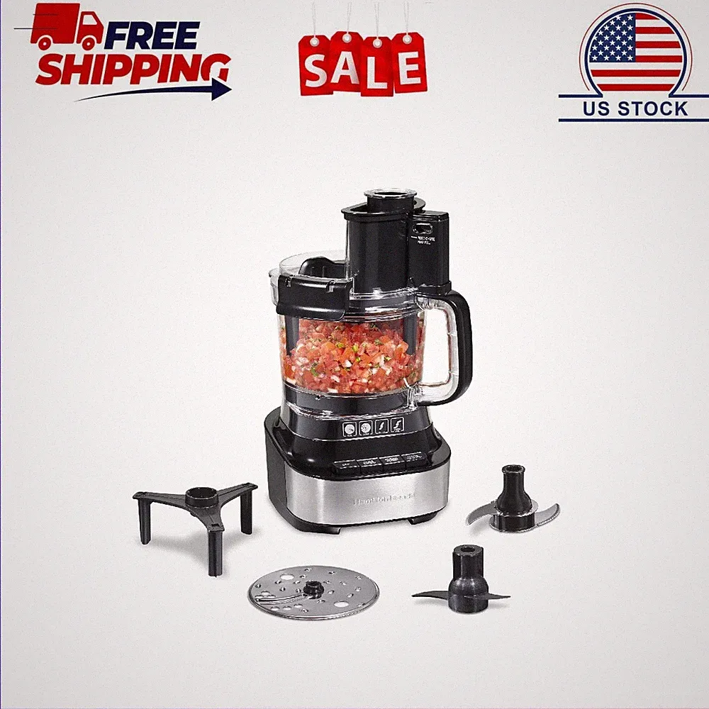 Hamilton Beach Stack & Snap 10-Cup Food Processor, 500 W, 2-Speed with Pulse, Ex