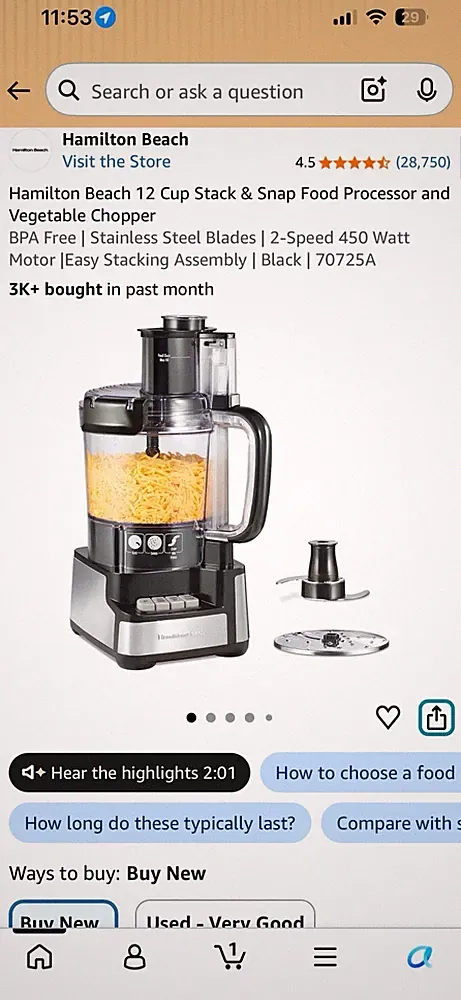 Hamilton Beach Stack & Snap 70725A 12-Cup Food Processor 450W Black