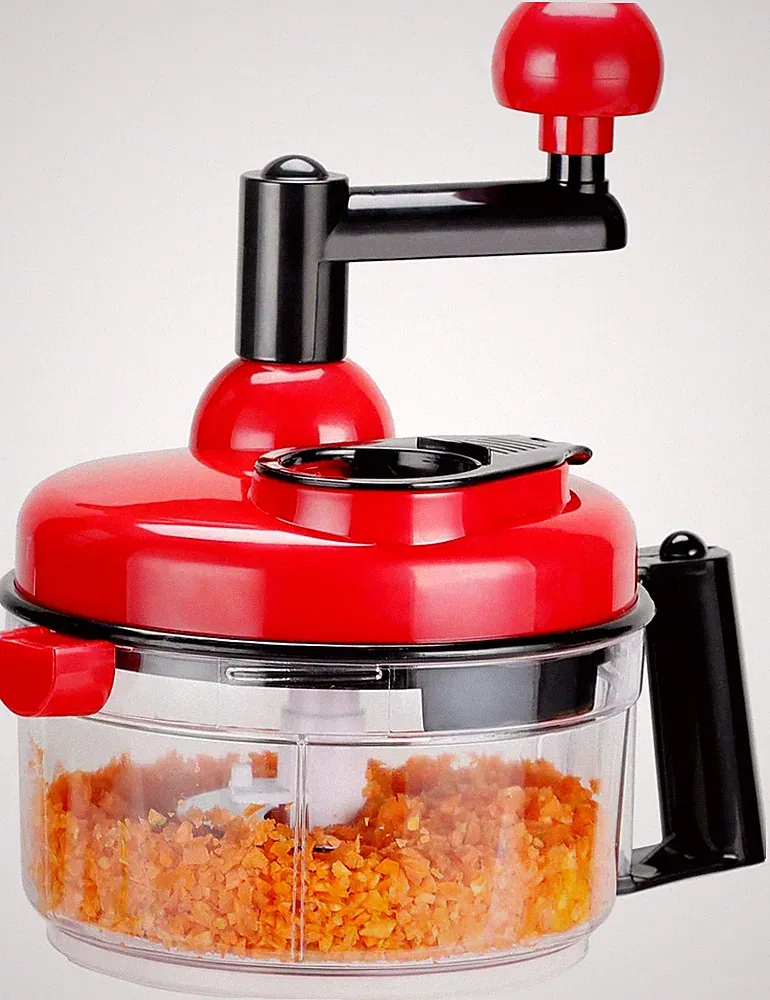 Hand Crank Food Chopper Red - Manual Food Processor with Egg Separator, Labor-Sa