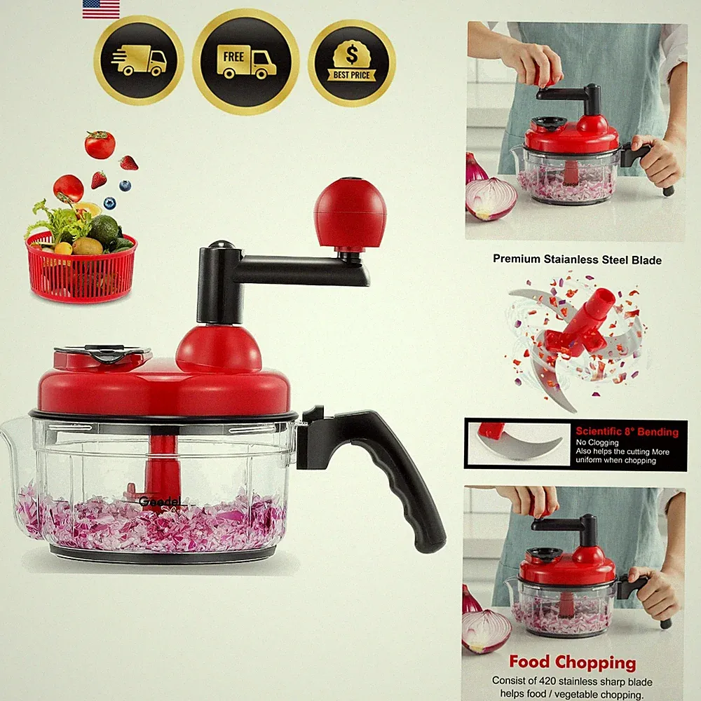 Hand Food Chopper, Quick Manual Vegetable Processor, Easy To Clean Rotary Dic...