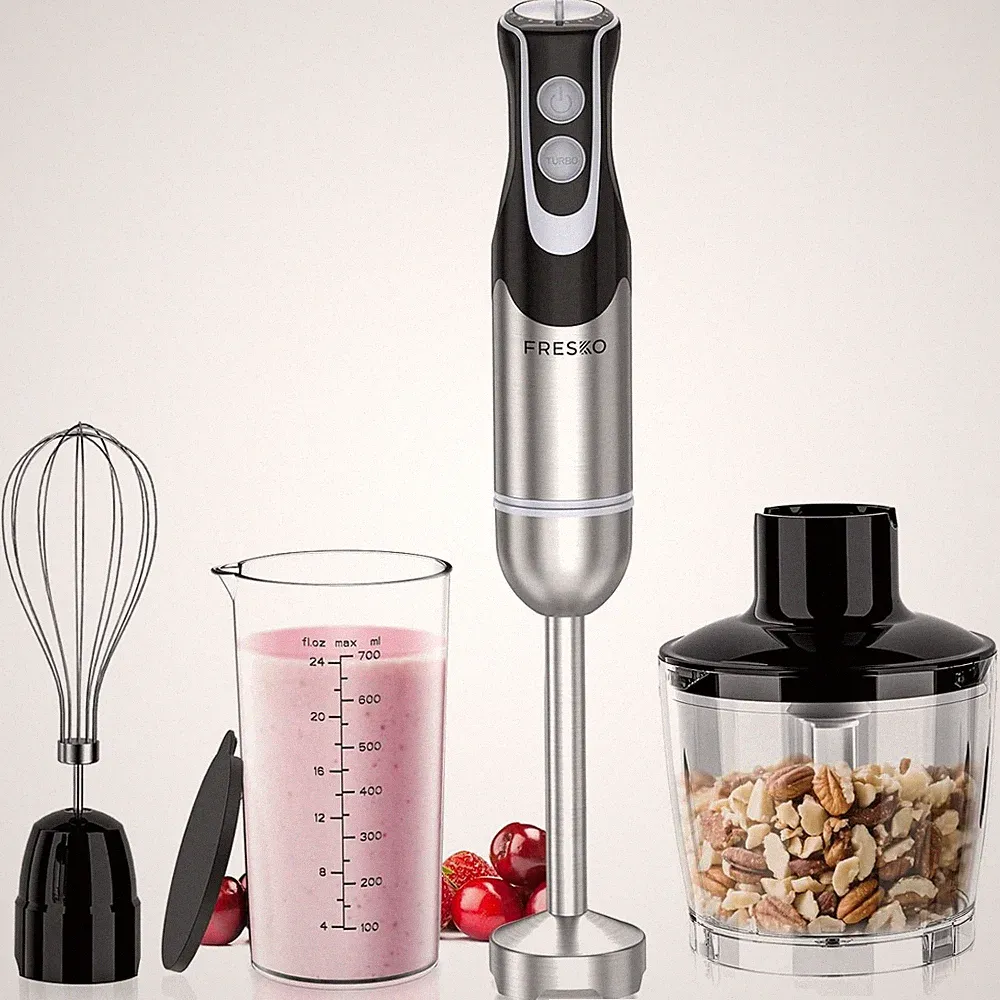 Handheld Blender with 4 Stainless Steel Blades