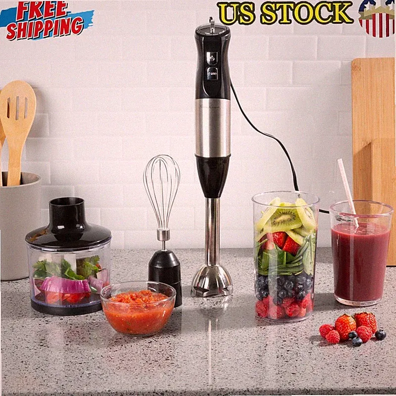Handheld Immersion Blender Food Processor Beginner Stainless-Steel Plastic